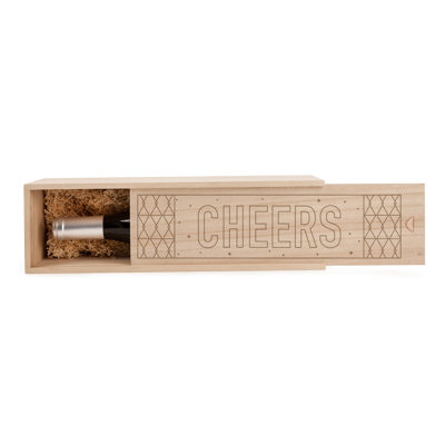 Single Bottle Wood Wine Box, Cheers