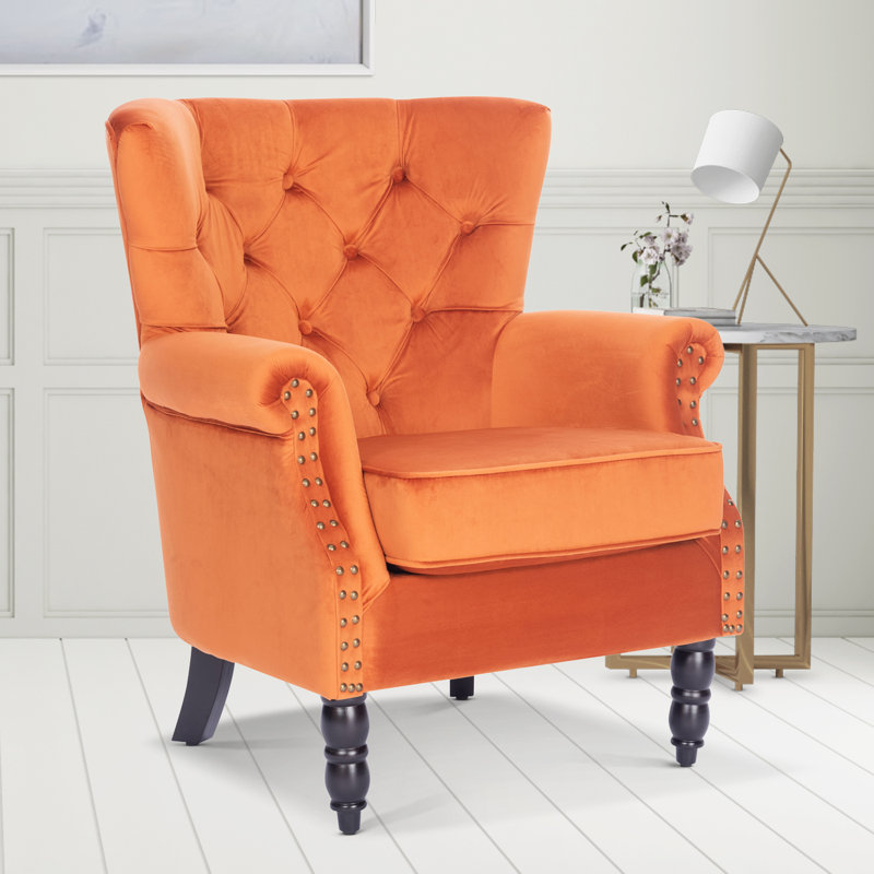 Liana Harmonsburg Accent Wingback Chair, Chenille, Orange