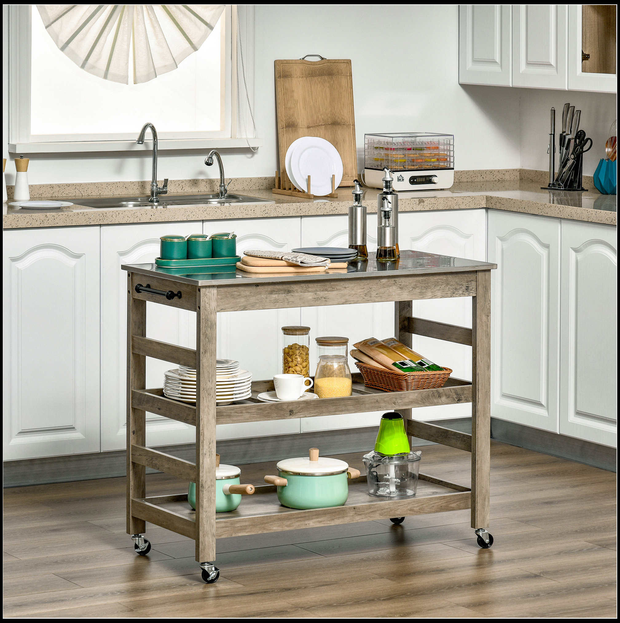Latitude Run® Rolling Kitchen Cart With Stainless Steel Countertop, 1 ...