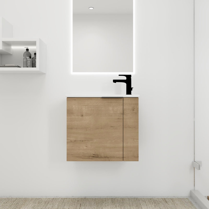 Meuble-lavabo flottant 22 po avec lavabo, Imitation chêne