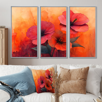 Hibiscus Vivid Hues liquide Harmony II - art mural d'hibiscus pour le salon - ensemble de 3