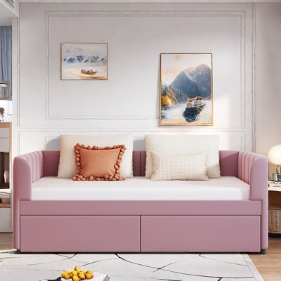 Aliasa Upholstered Daybed with Ergonomic Design Backrest and 2 Drawers by Mercer41