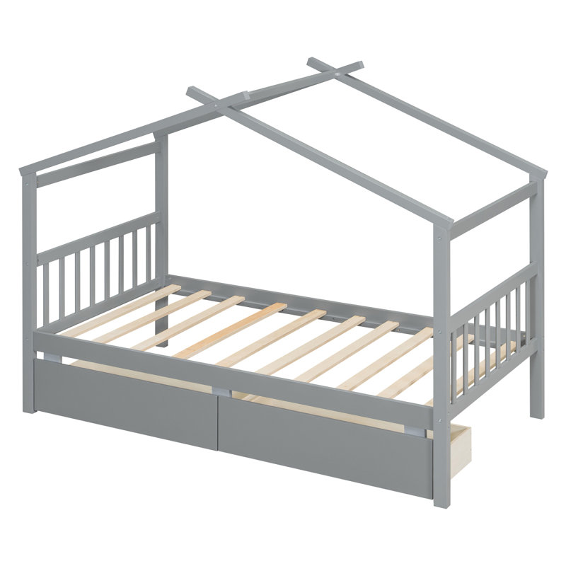 Lit simple en bois avec tiroirs, gris (ANCIEN SKU: WF300799AAE)