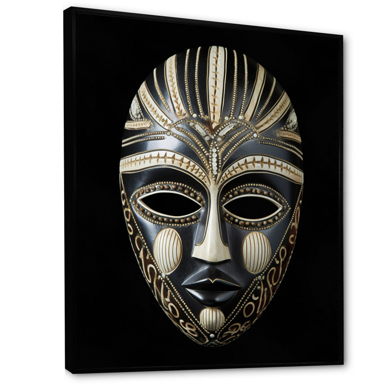 Masque africain Ethnical Traditional, Cadre flottant noir, H 32 po x l 24 po x P 1 po