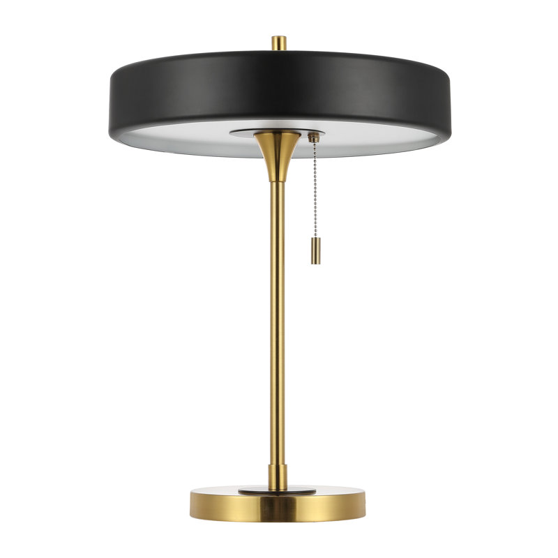 Black and Brass Metal Table Lamp with Drum Shade