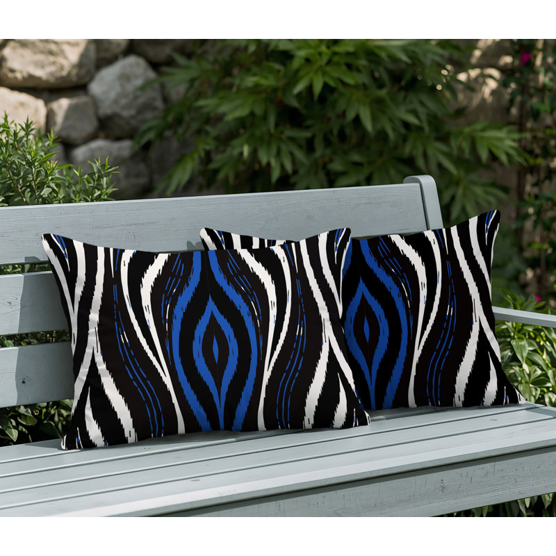Oreiller réversible intérieur / extérieur à imprimé zébré Shira, 20x14, Blue