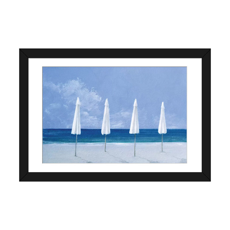«Beach Umbrellas» par Lincoln Seligman, impression sur toile tendue, H 24 po x l 32 po x P 1 po, Papier d'art encadré noir