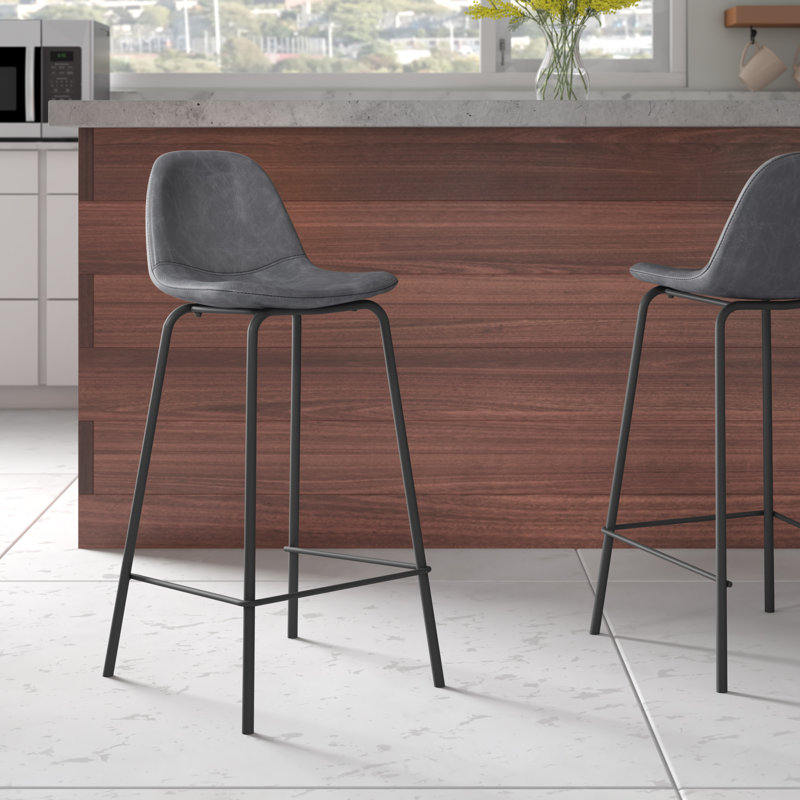 Joshveer Upholstered Counter Stool with Metal Frame, Gray