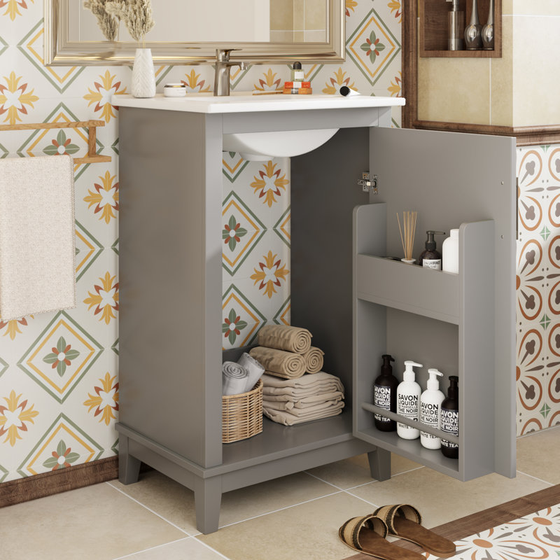20" Single Bathroom Vanity With Ceramic Top, Gray