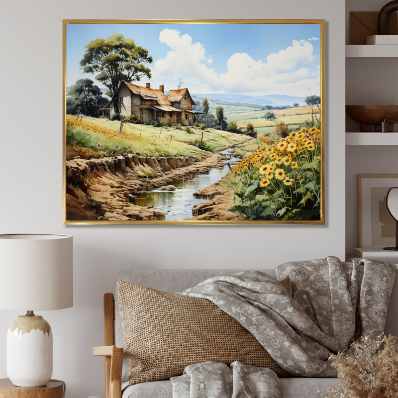 «Vietnam Rustic Countryside Charm» sur impression sur toile, H 34 po x l 44 po x P 1,5 po, Cadre flottant doré