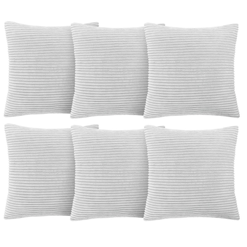 Aspire Homeware Striped Square Velvet Cushion Cover, White, Pack of 6