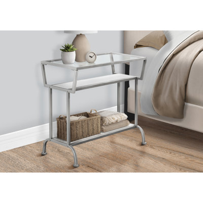Table d'appoint, côté, bout, étroit, petit, 2 niveaux, salon, chambre à coucher, métal stratifié, contemporain, moderne