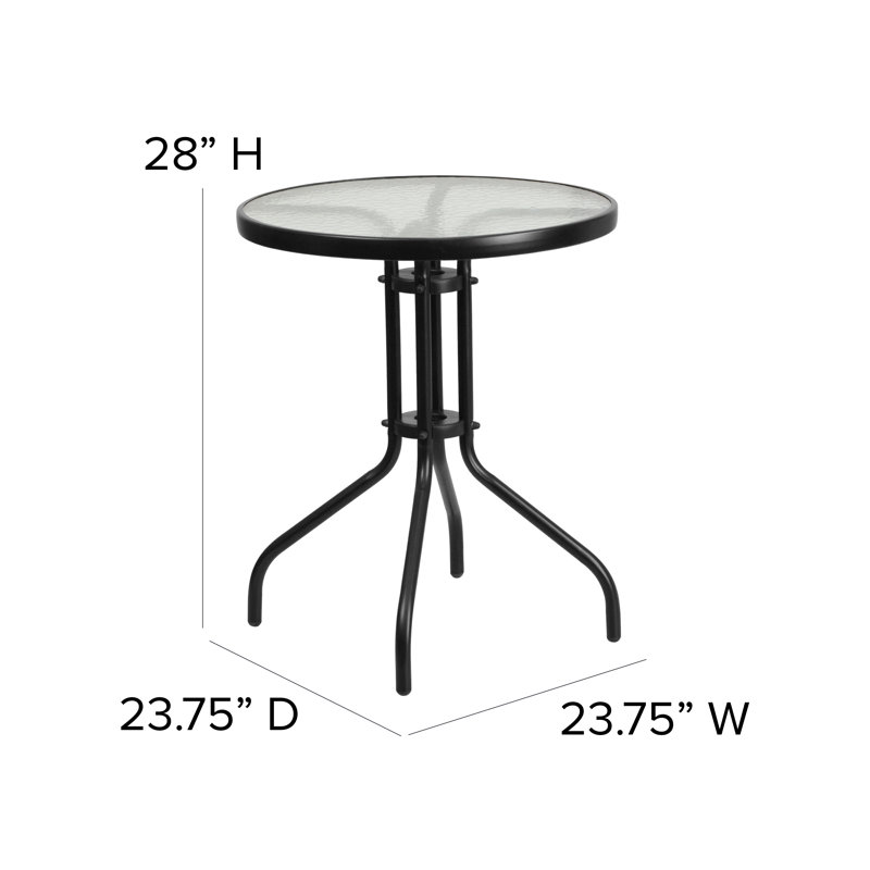 Amlie 23.75" Round Tempered Glass Metal Table with Smooth Ripple Design Top, Clear/Black