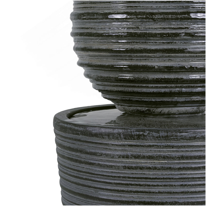 31.5"H Tall Striped Concrete Column Fountain-LED Light,Shadow Ambiance Maker For Modern Outdoor Spaces