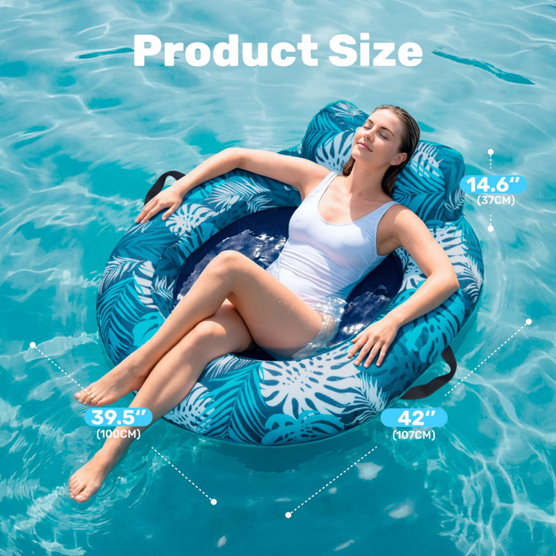 Adult Fabric Inflatable Pool Lounge Chair Float with Handles, Heavy Duty Floating Pool Chair Floaties for Summer Swimming Pool Beach Lake Party Water Fun
