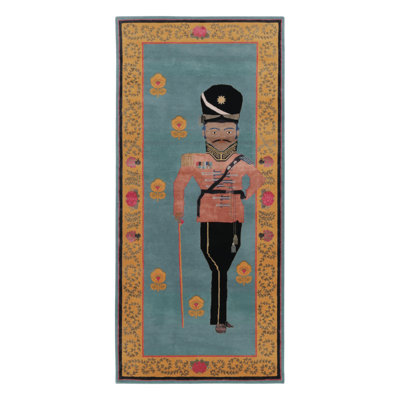 Rug & Kilim’S Modern Classics "Sipahi" Pictorial Runner Rug, Bristol Blue & Gold