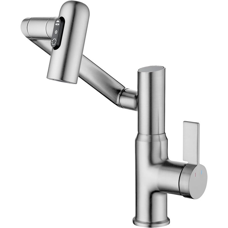 Rotatable Bathroom Faucet With Temperature Display In Fahrenheit (Batteries-Free), 3 Water Modes, Brushed Nickel, BF2204-0