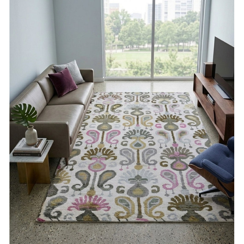 Tapis d'intérieur géométrique en viscose noué à la main de qualité supérieure