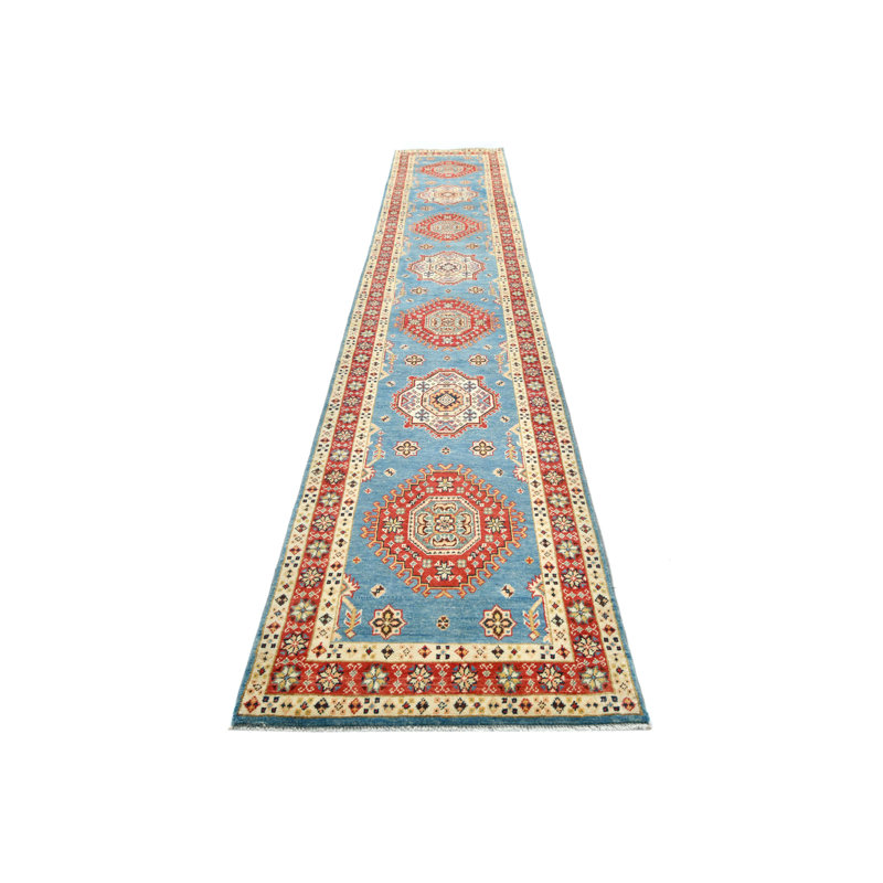 Tapis oriental unique tribal 3X14 bleu