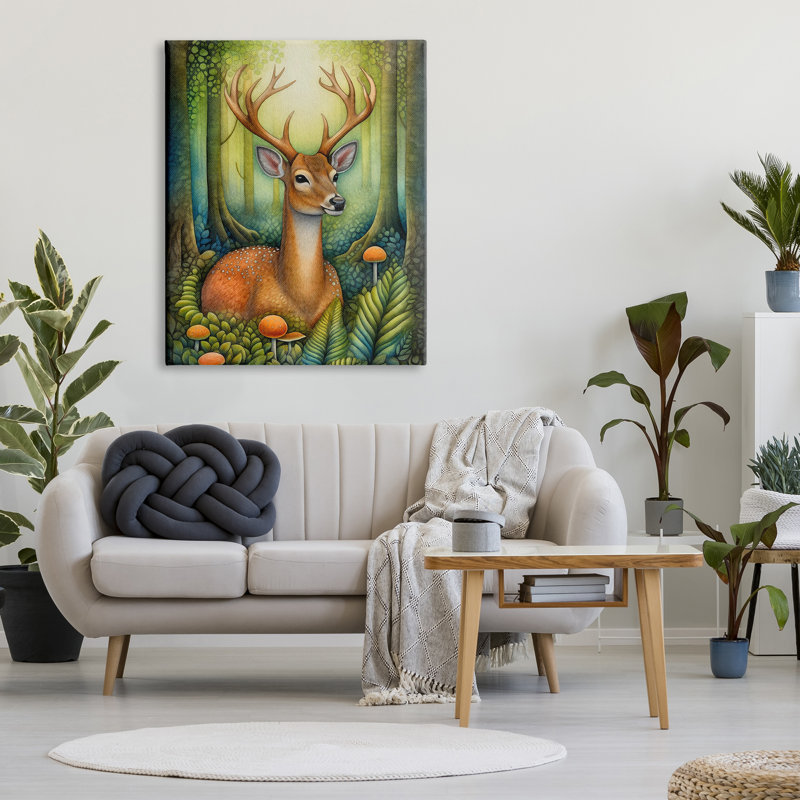 Cerf avec des champignons de la nature, H 48 po x l 36 po x P 1,5 po
