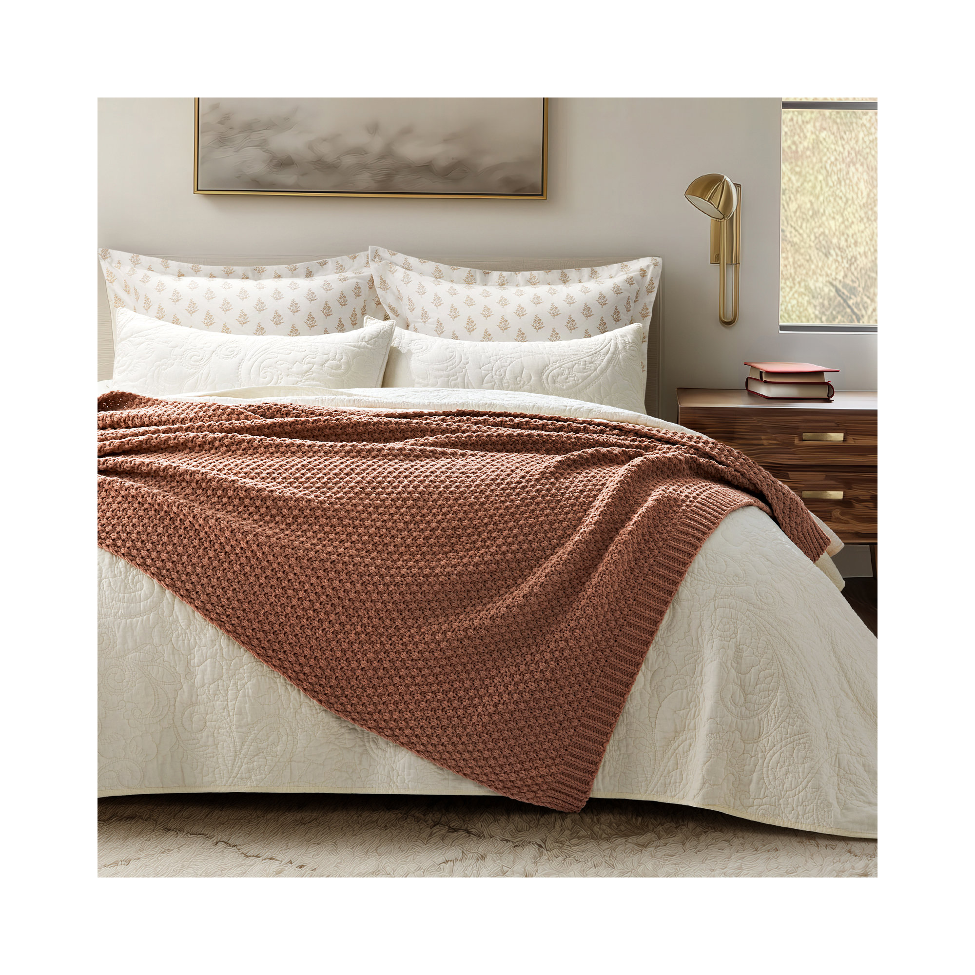 Chunky Chenille Knit Throw Blanket, 60" L x 50" W, Terracotta Clay
