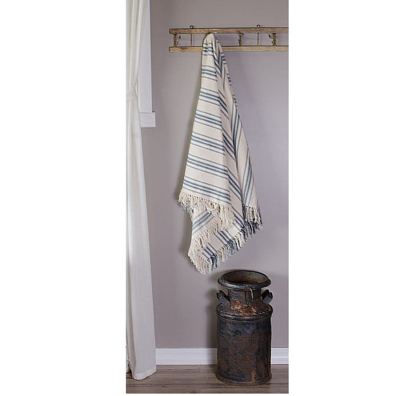 Jeté en coton 100%, Bleu / Crème
