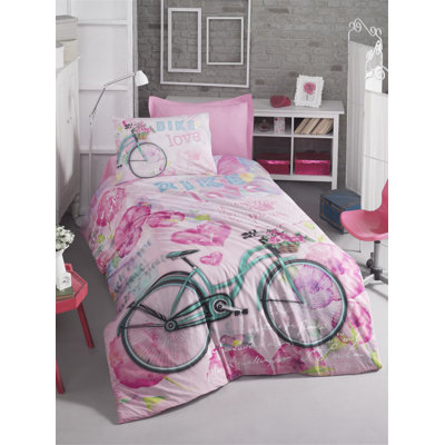 Ensemble de housse de couette 100% coton rose / vert / bleu Haagen