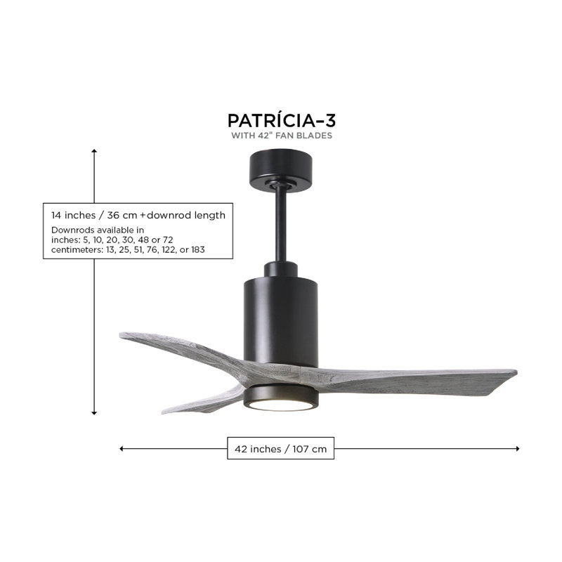 Patricia LED Downrod Ceiling Fan, 42", Textured Bronze, Walnut Tone