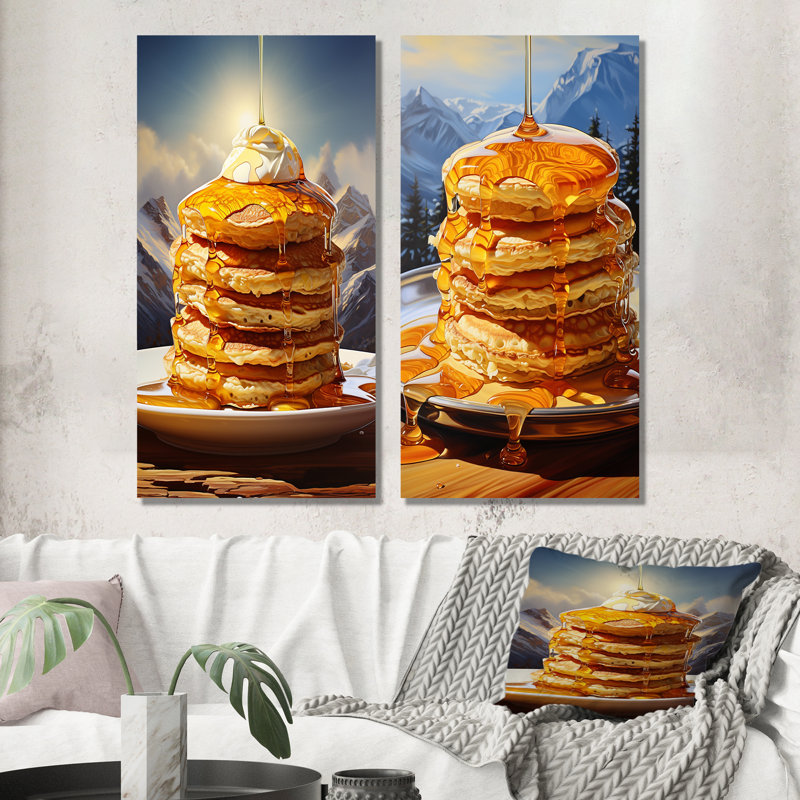Pancake Peaks - Ensemble de 2 décorations murales déjeuner, H 40 po x l 41 po, Toile tendue
