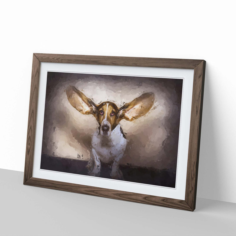 The Ears of a Basset Hound Dog in Abstract - Framed Print, Walnut Framed, 62cm H x 87cm W x 2cm D