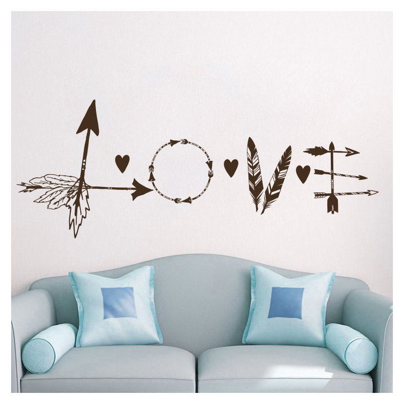 Décalcomanie murale flèche en plumes love, Brun