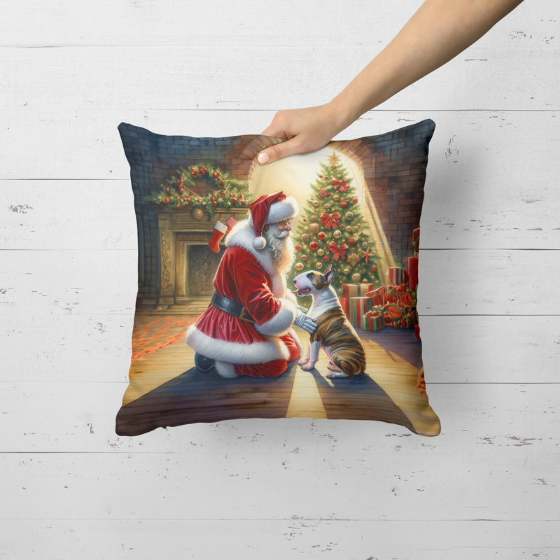 Coussin Bull Terrier and Santa Claus, H 18 po x l 18 po