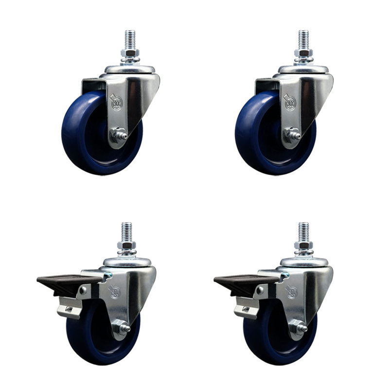 Ensemble de roulettes à tige filetée 3,5 pouces 3,5 mm en polyuréthane solide 10 mm