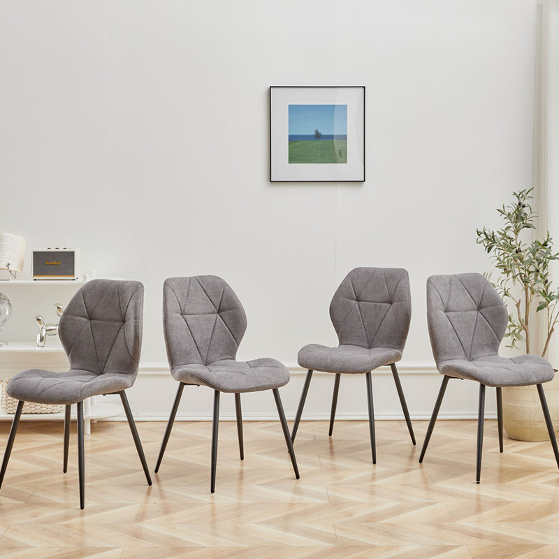 Modern Simple Round Solid Wood Dining Table Set - Set Of 4 Diamond Pattern Velvet Dining Chairs - Metal Legs - For Living Room/Bedroom