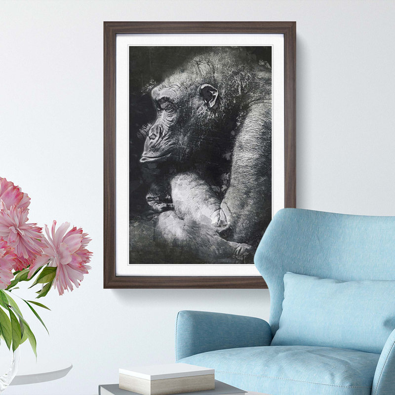 The Crouching Gorilla in Abstract - Picture Frame Graphic Art Print, 87cm H x 62cm W x 2cm D, Walnut Framed