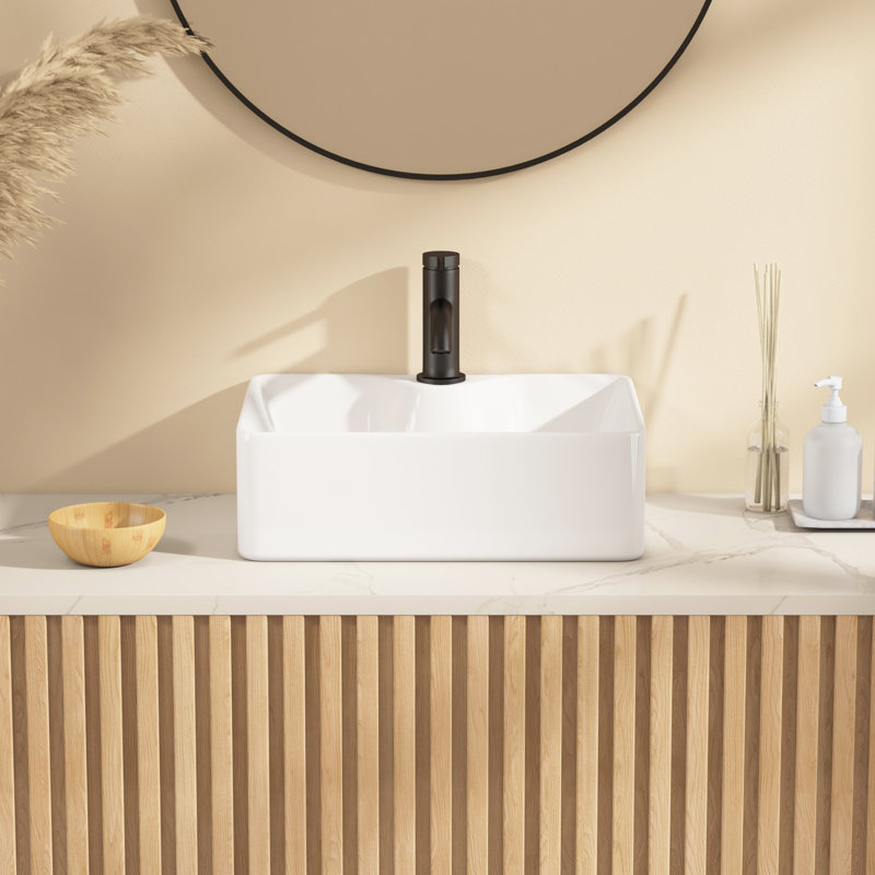 16" W x 12" D Rectangular Vitreous China Vessel Bathroom Sink with Faucet Hole