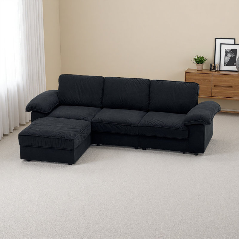 Canapé modulaire en L rembourré de 105,5 pouces avec rangement, canapé en tissu moderne avec coussins profonds, canapé peu encombrant pour appartement et salon