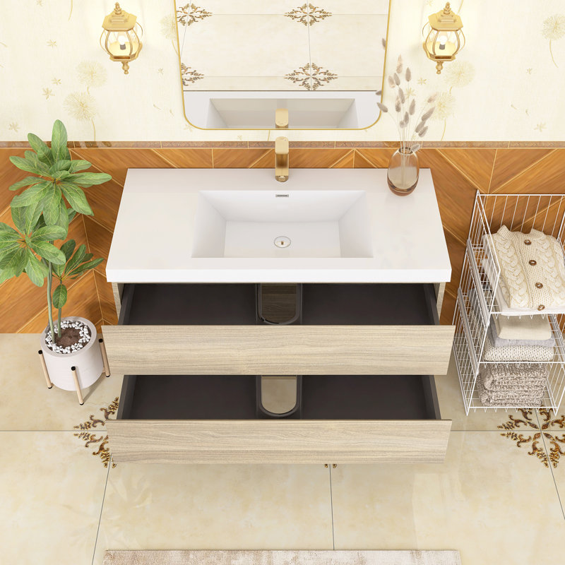 Meuble-lavabo mural simple lavabo de 42 pouces avec comptoir en résine de pierre, Gris
