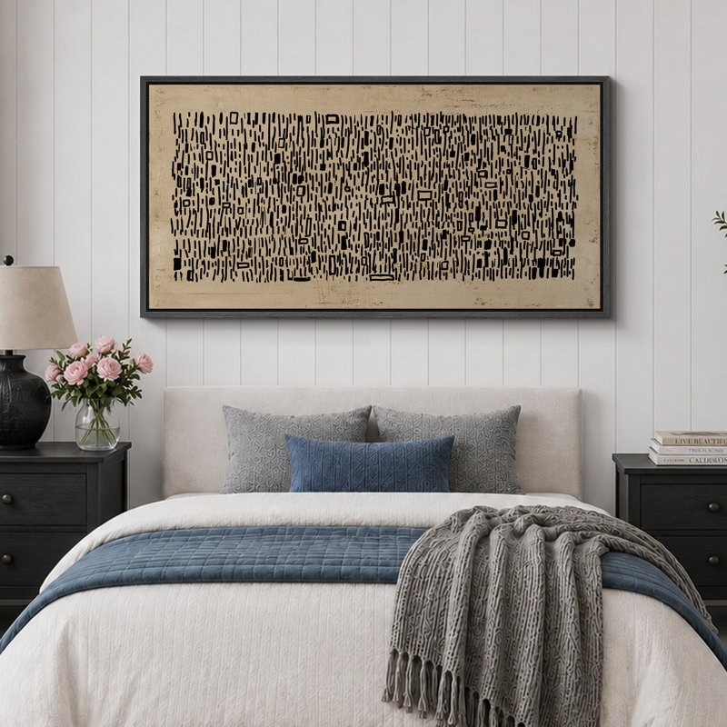 «Geomet Line», art abstrait Wabi Sabi brun et noir, images murales neutres de style Mid-Century, impression sur toile encadrée
