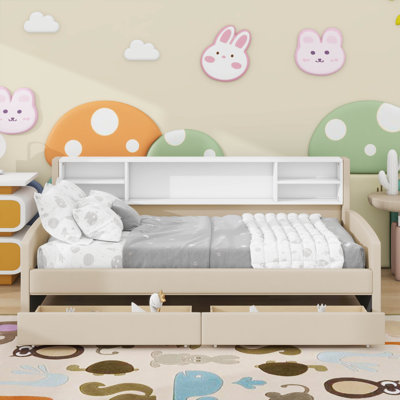 Lit plateforme simple tapissier avec tiroirs