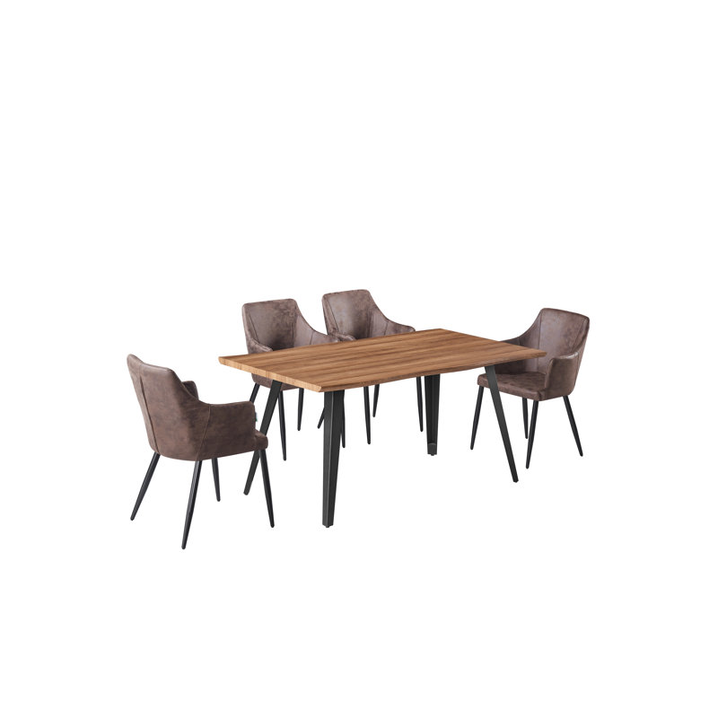 Eatonton 4 Person Dining set - a Rectangular Extendable Dining Table with Metal Legs and a Set of 4 Faux Leather Dining Chairs for Dining Room - Modern Dining Table Set