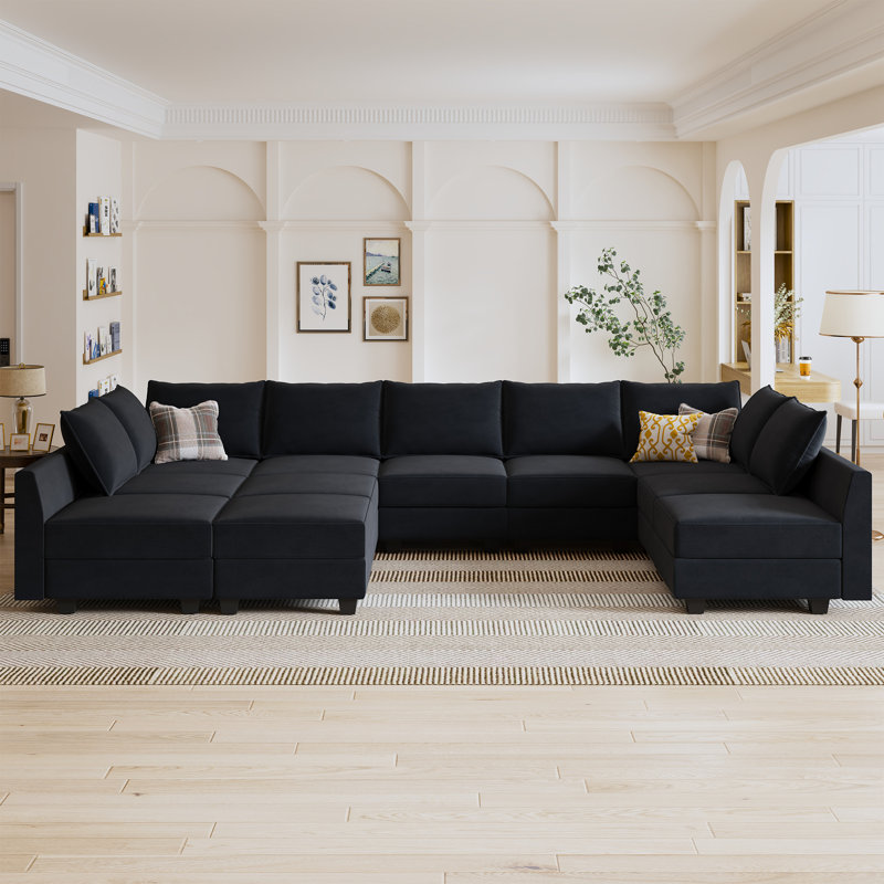 Canapé modulaire en velours Kandle, Velours noir