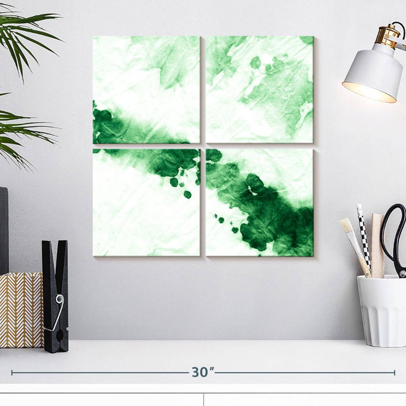 Vert et blanc abstrait, H 18 po x l 18 po