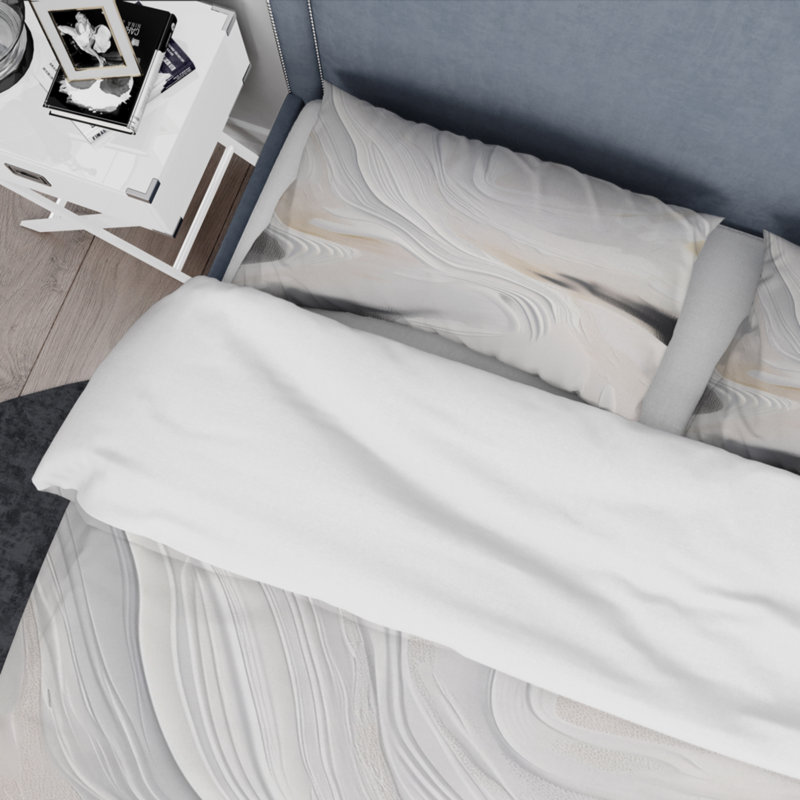 Ensemble de housse de couette en microfibre / polyester ondulé blanc et doré