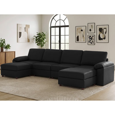 Modern Modular Sectional Sofa With Ottoman, Convertible U-Shaped PU Leather Couch Collection