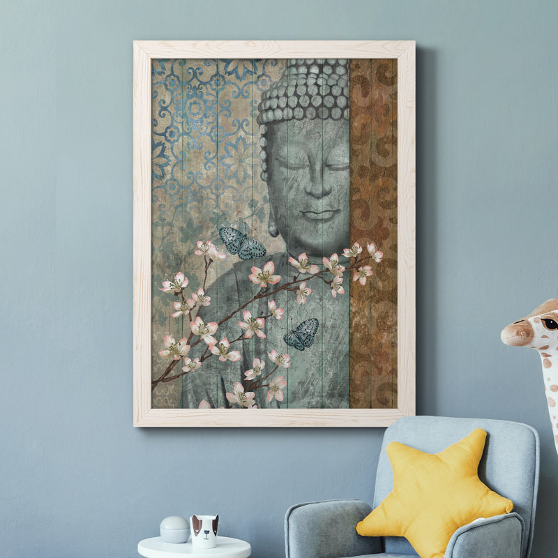 Bouddha - Peinture sur toile avec cadre flottant, H 31,5 po x l 23,5 po x P 1,5 po, Toile blanche encadrée