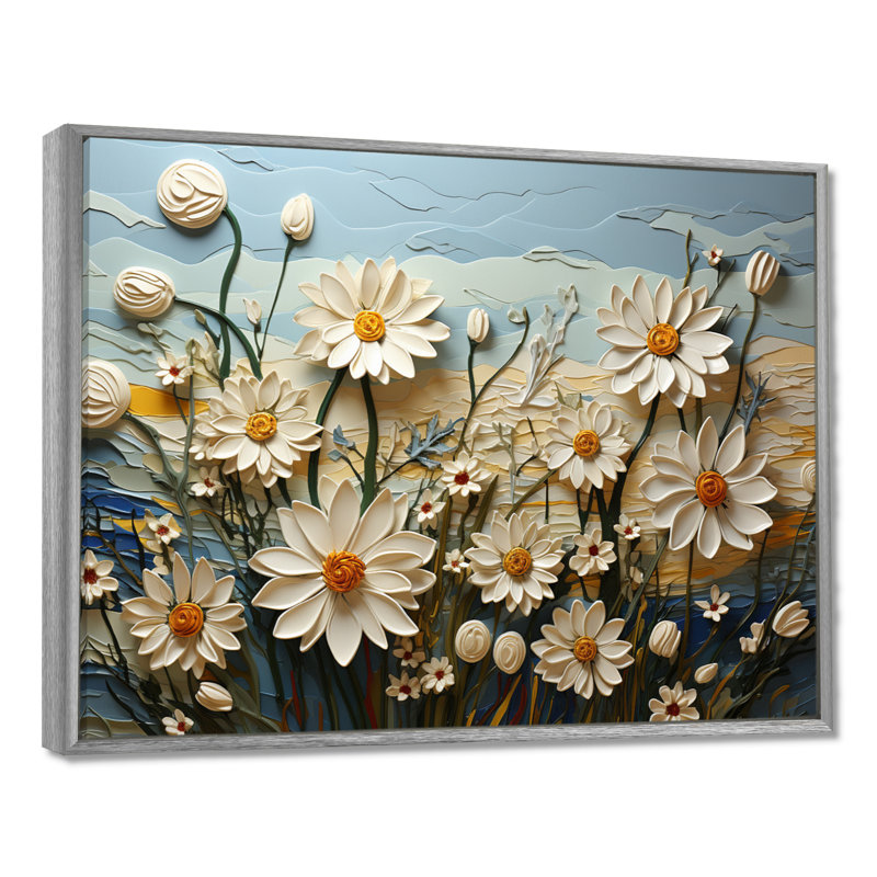 Daisies Daisy Delight II - Daisies, reproduction d'art encadrée, H 34 po x l 44 po x P 1,5 po, Encadrement argenté