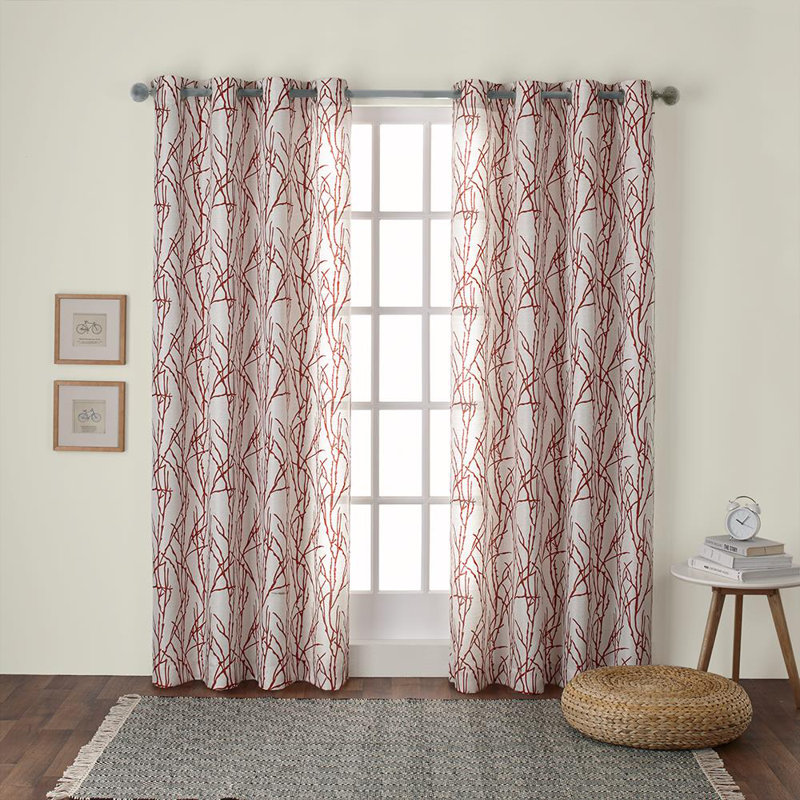 Bellicent Floral Semi-Sheer Grommet Curtain Panels, 54" W x 108" L, Mecca Orange