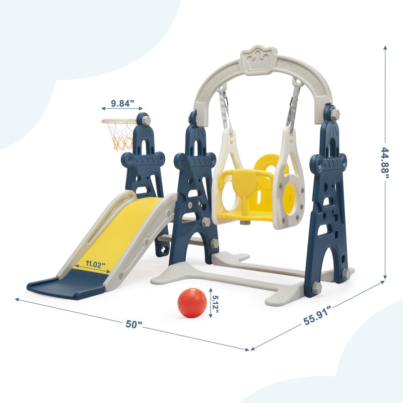 Ensemble de glissade pour tout-petits 4 en 1 avec balançoire extra-longue, 3 ans et plus, Bleu