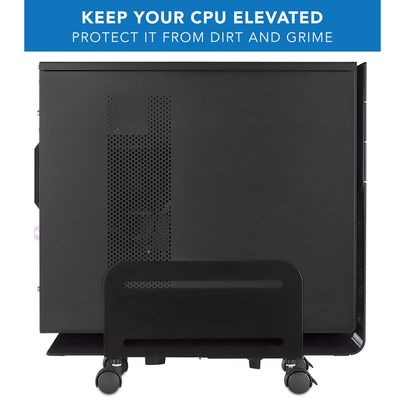 Mount-It! Adjustable Rolling CPU Stand with Wheels, Desktop Computer Tower Cart with Ventilation